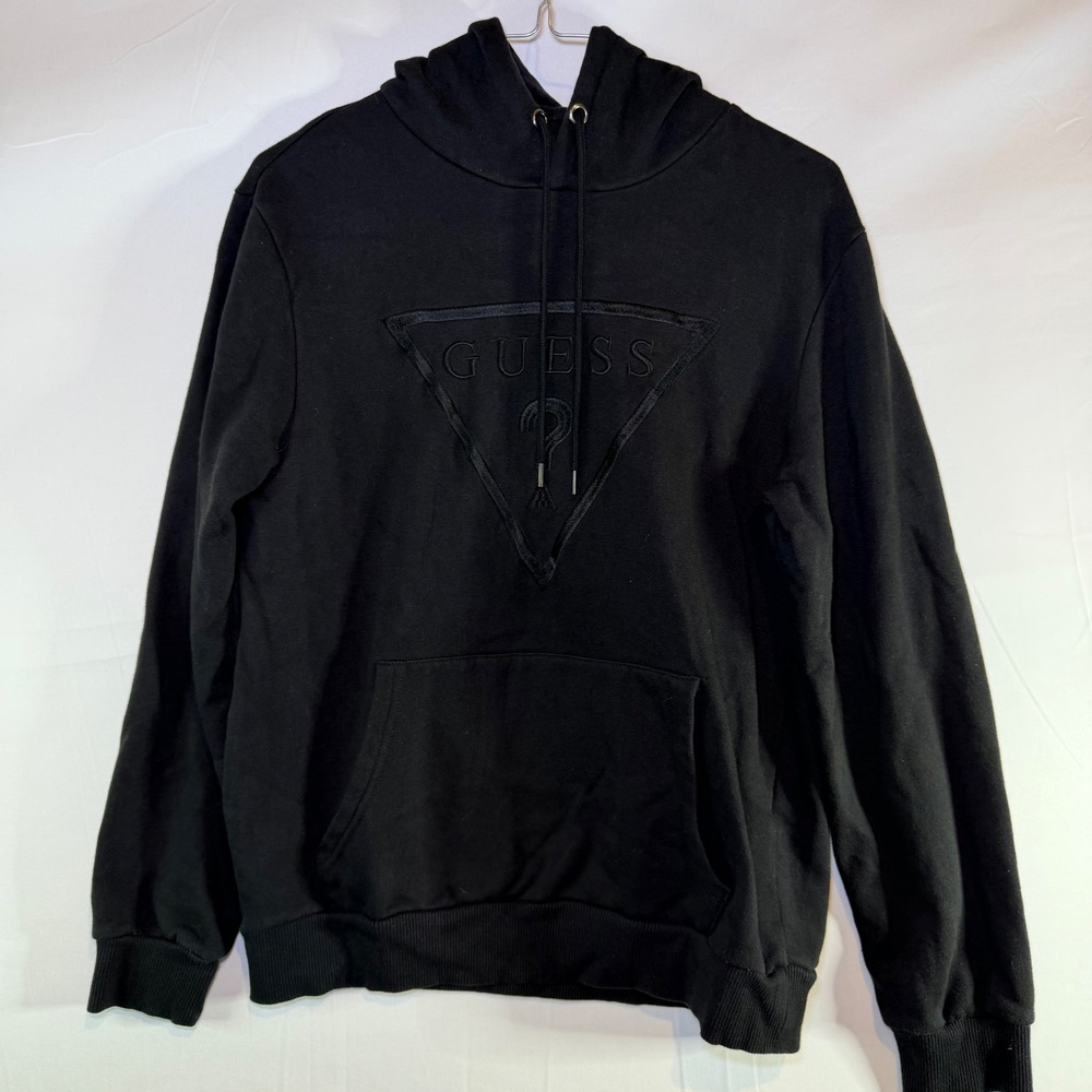 Guess Los Angeles Womens Small Black Tonal Triangle Logo Hoodie Sweatshirt